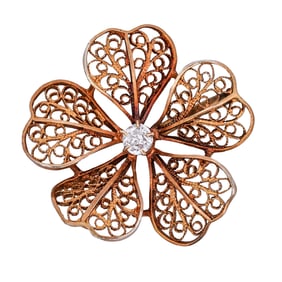 14k Gold and Diamond Floral Filigree Pendant