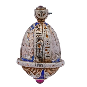 Antique Sterling Silver Enamel And Ruby Cabochon Egg Pendant