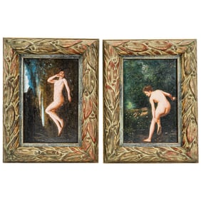 Pair Of Oil On Board Nude Figural Paintings