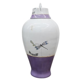 Large Fabienne Jouvin Paris Porcelain Dragonfly Floor Vase