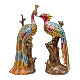 Pair Of Chinese Export Style Porcelain Bird Figurines