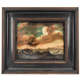 19th Century Maritime Oil On Wood Painting