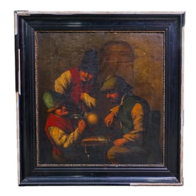 18th Century Three Dutch Men Oil on Canvas Painting