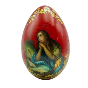 Russian Imperial Lukutin Painted Lacquer Easter Egg