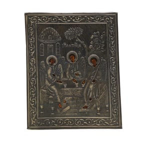 Russian 84 Silver Oklad Holy Trinity Travel Icon