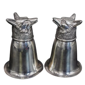 Pair of Sterling Silver Fox Head Stirrup Cups