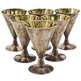 (6 Pc) Antique USSR Sterling Silver Liquer Cups