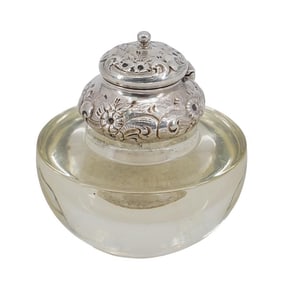 Antique Whiting Mfg Sterling Silver & Glass Inkwell