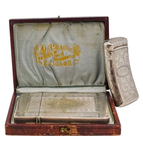 (2 Pc) Silver Card Case and Snuff Box