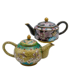 (2 Pcs) Vintage Chinese Miniature Cloisonne Teapots