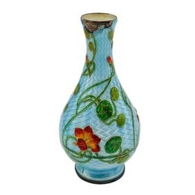Antique Japanese Silver Enamel Bud Vase
