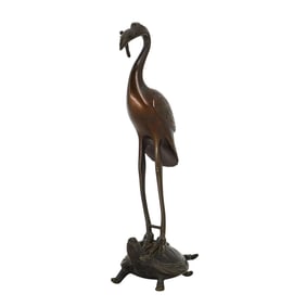 Japanese Bronze Crane and Turtle Sculpture