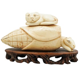 Antique Chinese Mouse & Cat Carving