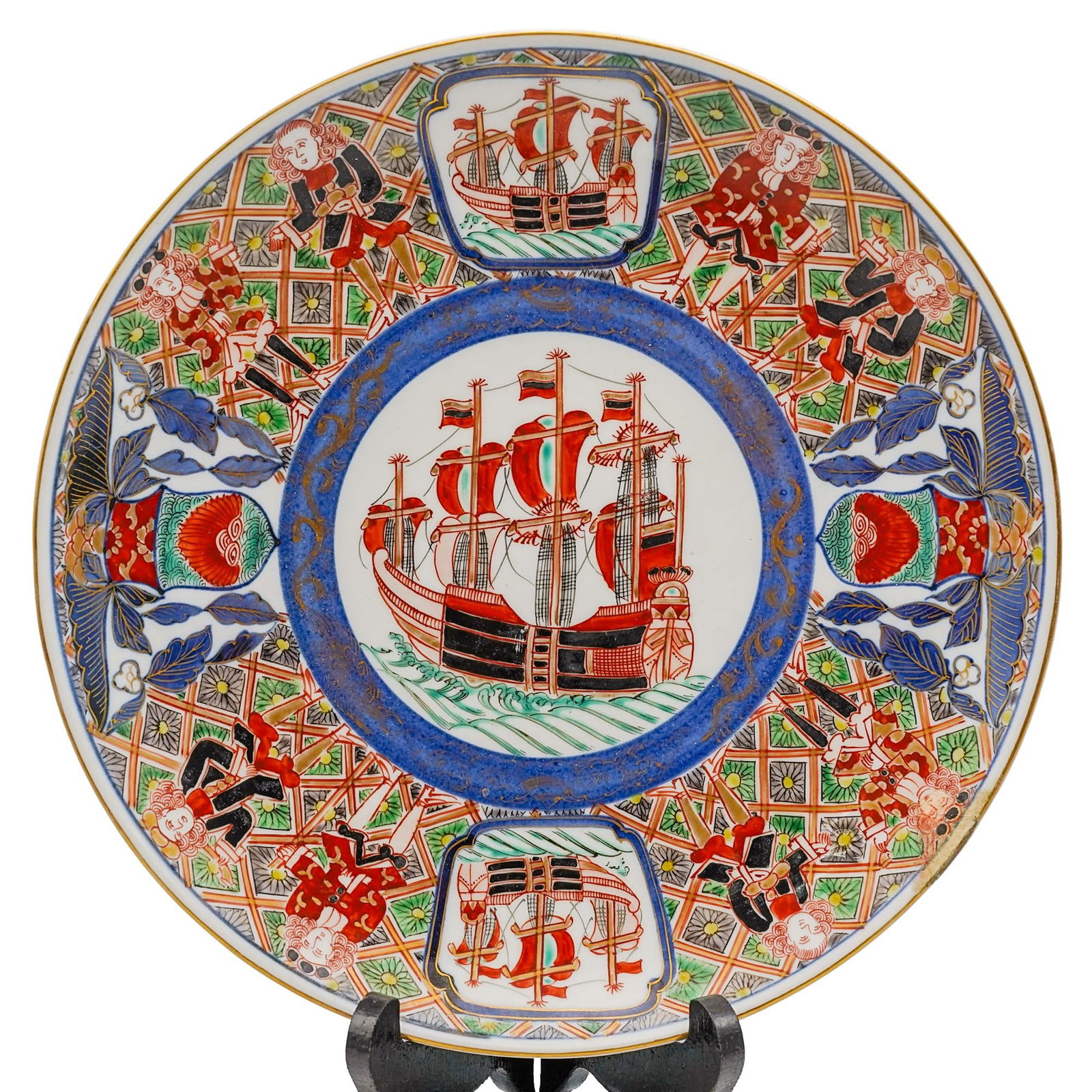 Antique Japanese Meiji Period Black Ship Porcelain Charger (1 of 7)