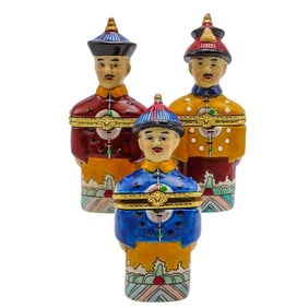 (3 Pc) Porcelain Chinese Wise Men Trinket Boxes