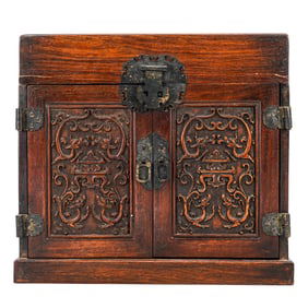Antique Chinese Huanghuali Carved Wood Chest