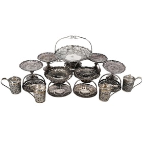 (15 Pc) Chinese Sterling Silver Serving Set