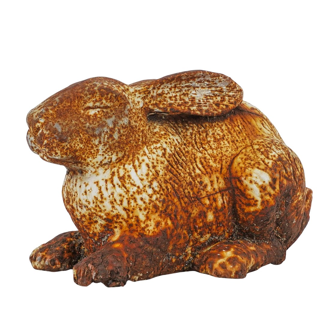 Vintage Cast Iron Rabbit Sculpture: Vintage Cast Iron Rabbit Sculpture Mid to Late 20th Century, Continental Vintage cast iron sculpture, depicting a rabbit in a resting pose, with its ears back and eyes closed. H: 7.5"n W: 8.5" L: 14"