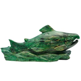 Jarek Lutostanski (Polish, Born 1953) Green Stone Alaskan Salmon Sculpture