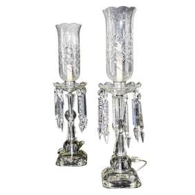 Pair of Vintage Cut Glass Hurricane Lamps