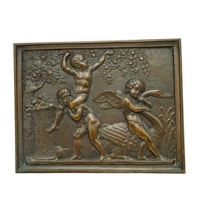 Antique Bronze Cherub Plaque