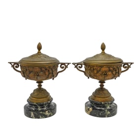 Pair of Bronze Marble Victorian Urns