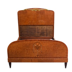 French Art Nouveau Majorelle Style Inlaid Wood Bed