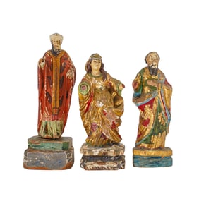 (3 Pc) 18th Cent. Polychrome Santos Figures