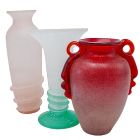 (3 Pcs) Murano Scavo Glass Vases