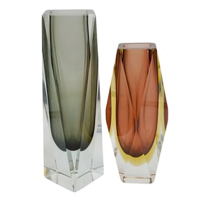 (2pc) Multifaceted Art Glass Vases
