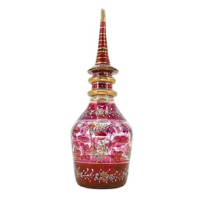 Antique Bohemian Enameled Glass Decanter
