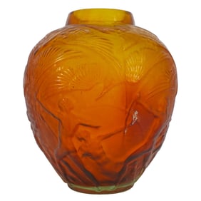 After Lalique Amber Stained Glass Vase