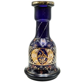 Bohemian Enameled Cobalt Glass Hookah Vase