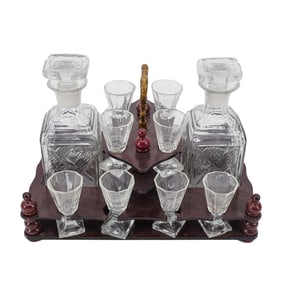 (13 Pc) Vintage Glass Tantalus Set