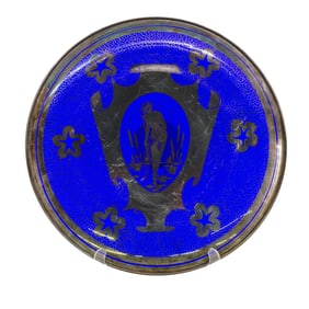 Mid Century Silver Overlay Cobalt Crystal Centerpiece