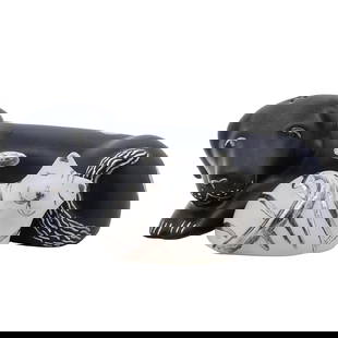 Emilia Castillo Pure Silver Pottery Salt and Pepper Shakers: Emilia Castillo Pure Silver Pottery Salt and Pepper Shakers1996, MexicoPair of Emilia Castillo pottery salt and pepper shakers, in the form of a cat and dog. The dog is black with pure silver accents,