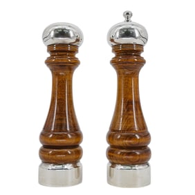 (2 Pcs) Vintage Borel Wood Sterling Silver Shakers