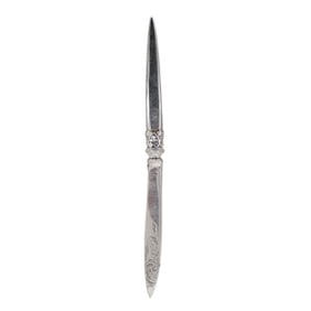 Antique Sterling Silver & Green Guilloche Letter Opener