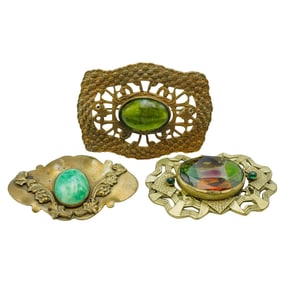 (3 Pcs) Art Nouveau Attr. To George Steere Multicolor Gemstone Brooches