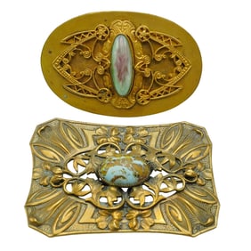 (2 Pcs) Art Nouveau Attr. To George Steere Mixed Stones Brooches