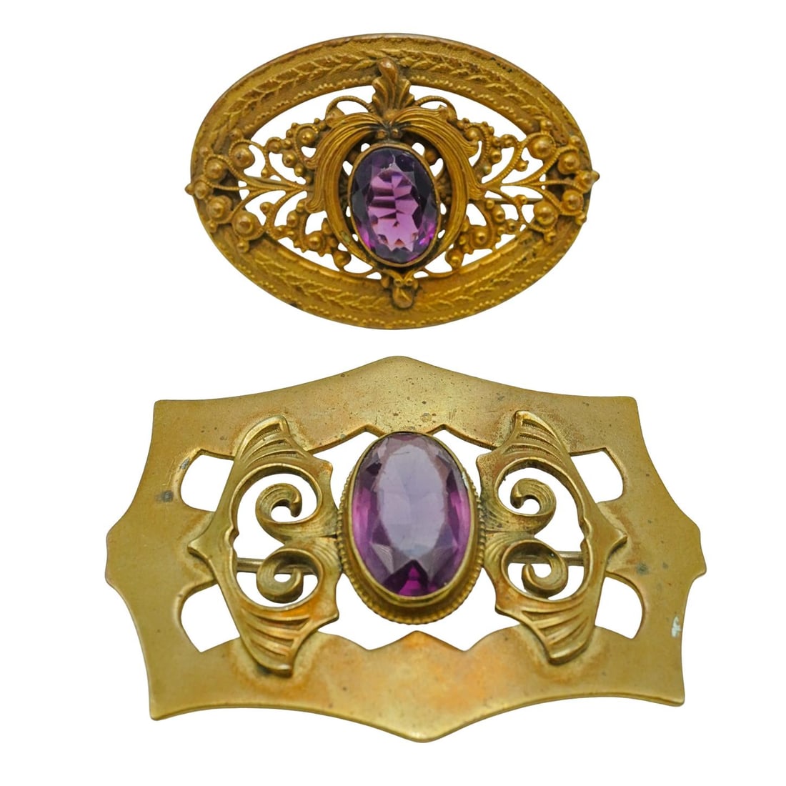 (2 Pcs) Art Nouveau Attr. To George Steere Amethyst Brooches (1 of 4)