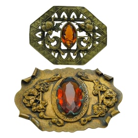 (2 Pcs) Art Nouveau Attr. To George Steere Citrine Gemstone Brooches