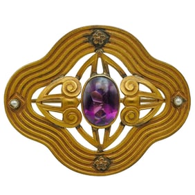 Art Nouveau Attr. to George Steere Ametyst Gemstone Brooch