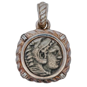 Judith Ripka Sterling Silver And Diamond Drachm Coin Pendant