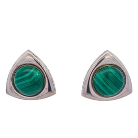 Modernist Sterling Silver Malachite Earrings