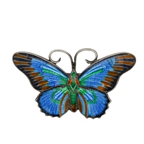 Vintage Sterling Silver Enamel Butterfly Brooch