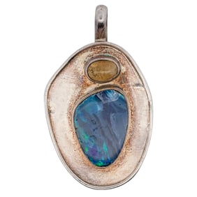 Modernist Sterling Silver Black Opal Gemstone Pendant
