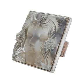 Vintage Lalique Masque De Femme Glass Sterling Silver Ring