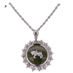 Sterling Silver and Jade Bull Necklace