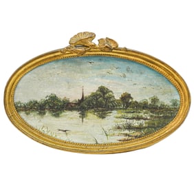 19th C. Miniature French Oil Painting Landscape